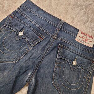 True Religion Mens Bootcut Jeans Sz 34 Whiskered Blue